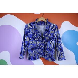 CATO Tie Dye Jacket Women's Large Ruffled Button Front Designer Cotton Blend